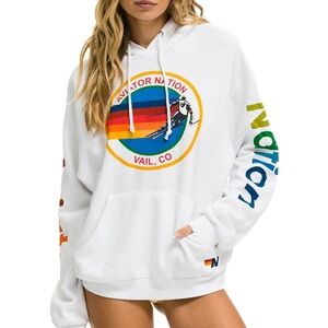 Aviator Nation White Hoodie with Rainbow Logo